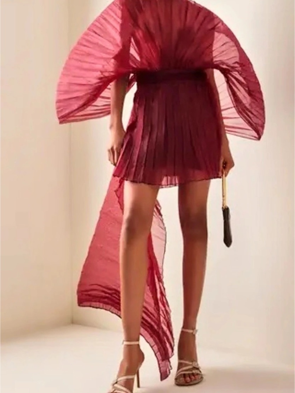 Andrea Iyamah Ime Pleated Organza Mini Skirt Red XS